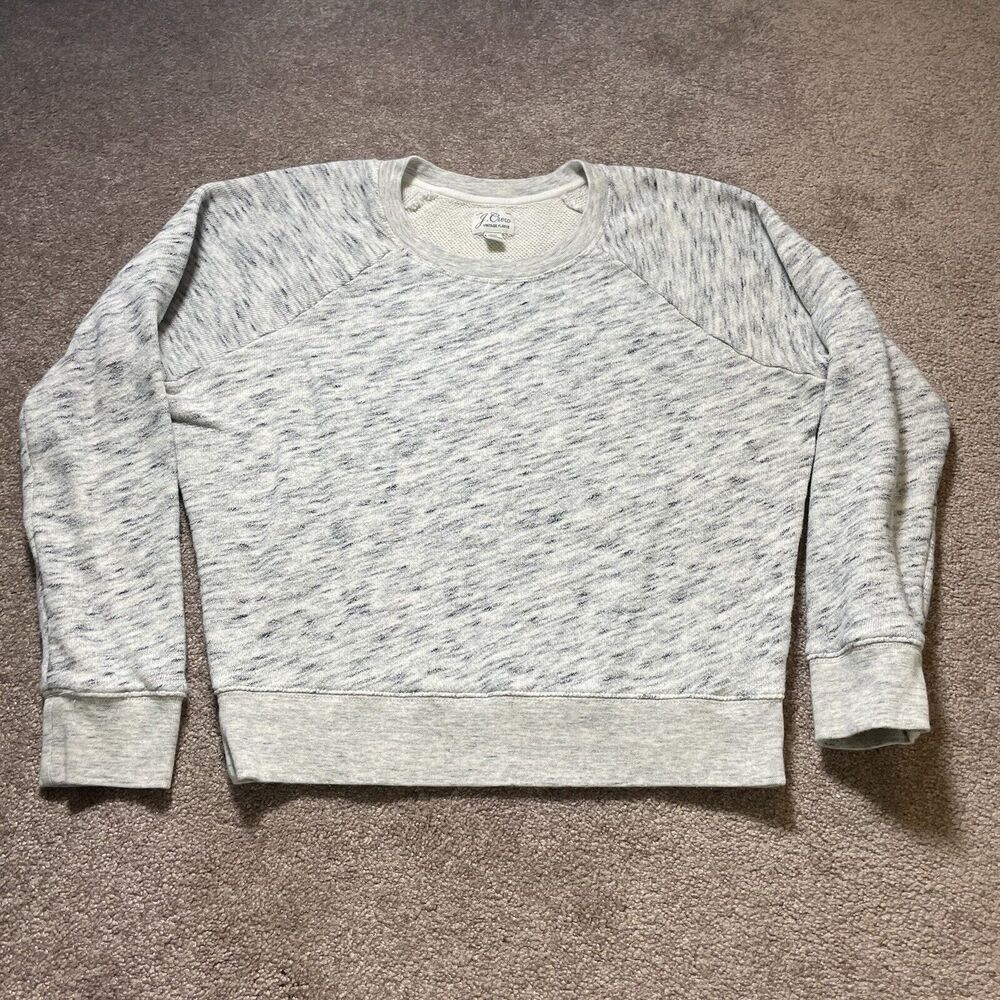 J Crew Sweater Women XS Gray White Crew Neck Long Sleeve Pullover Vintage Fleece